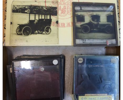 Magic Lantern Slides. Nineteen glass plate negatives, all depicting early motor cars and other motoring subjects. Various con