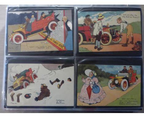 Veteran and Vintage Motoring Comic Postcard Album. A good quality loose-leaf purpose-made postcard album with hard maroon pla
