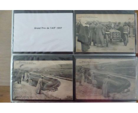 The 1907 A.C.F. Grand Prix. A green album and slip case containing period postcards depicting driver's and their cars on the 