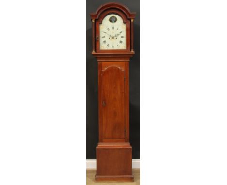 A George III mahogany longcase clock, 30.5cm arched enamel dial inscribed Jno Branson, Hull, rocking ship automaton to arch, 