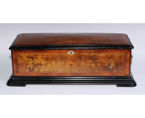 A 19th century rosewood crossbanded walnut rounded rectangular music box, by Paillard Vaucher Fils, St Croix, 28cm cylinder p