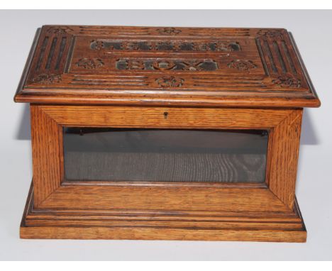 A large Victorian oak rectangular country house post box, hinged cover with carved inscription Letter Box, within a fluted bo