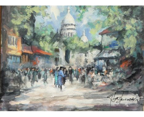 Robin HazelwoodPlace de Tertre, Parissigned, oil on hardboard panel, 16.5cm x 21cm 