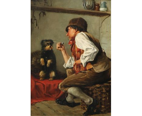 Charles H Kemplay (fl. 1872 - 1874)Give A Dog A Pipesigned, dated 1871, named and titled to frame, oil on panel, 38cm x 26cm 