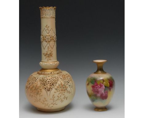 A large Graingers Worcester blush ivory reticulated  bottle vase, of  Middle Eastern design, pierced and jewelled,   37cm hig