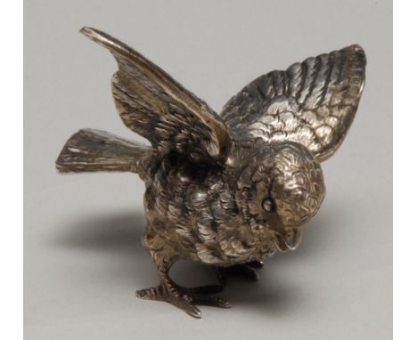An early 20th century cast silver model, of a bird, 8cm long, import mark for London 1904, 76g 