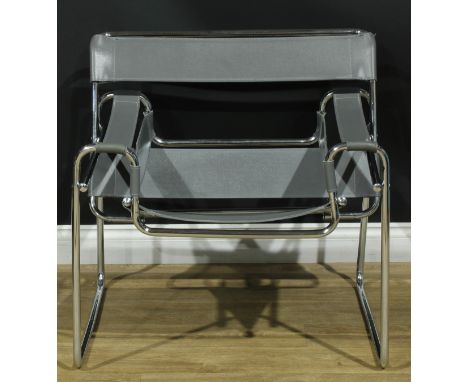 After the Bauhaus - a Wassily Chair or Model B3 chair, after a design by Marcel Breuer, 74.5cm high, 78cm wide, the seat 44cm