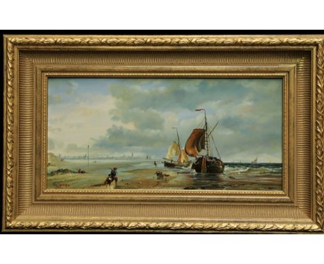 W Sita (20th century)Beached Fishing Boatssigned, oil on panel, 18.5cm x 38.5cm 