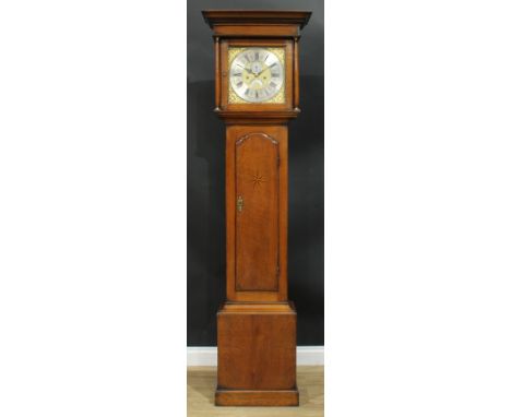 A George II Derbyshire oak longcase clock, 30.5cm square brass dial with silvered chapter ring inscribed Phillips, Loscoe, Ro