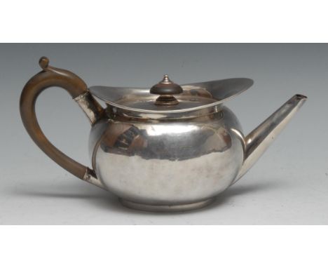 Paul Storr - a George III silver lamp shaped teapot, fruitwood fittings, 24.5cm long, London 1800, 564g gross 