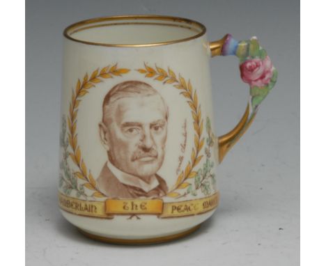 A Paragon Art Deco commemorative mug, Chamberlain the peacemaker, to commemorate the Peace Conference at Munich, Sept 29th 19