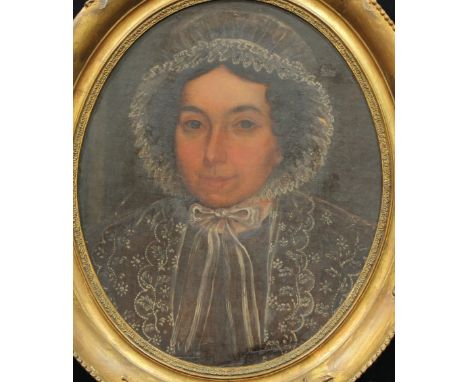 English School (19th century)Portrait of a Young Ladyoil on board, oval, 44.5cm x 37cm 