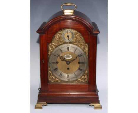 A 19th century rosewood musical repeating bracket clock, 18cm arched brass dial with silvered chapter ring, inscribed S. Tree
