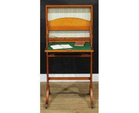 An unusual 19th century satinwood folding desk, the fall front applied with a linen map of Italy, enclosing a baize lined wri