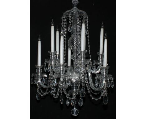 A pair of Impex lead crystal glass ten-light electroliers or chandeliers, 