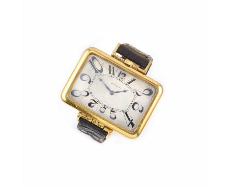 Longines, a gold wristwatch early 20th century, converted from a fob watch, signed dial with blackened hands and Arabic numer