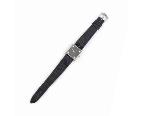 Chopard, a white gold and diamond wristwatch, plain black dial quartered with square diamonds, silvered hands, manual movemen