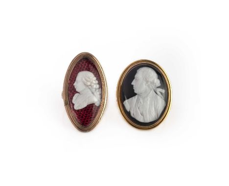 Two Georgian paste cameo rings, second half 18th century, comprising: a ring of marquise-shaped outline, set with a paste cam