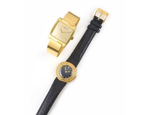 Longines and Universal, two gentleman's gold wristwatches, the Longines with a signed gold dial with baton numerals, manual m