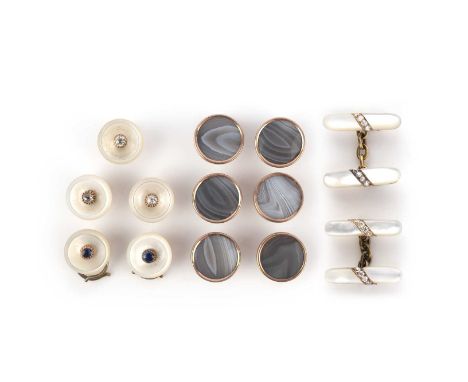Two sets of buttons and a pair of cufflinks, 19th/early 20th century, comprising: one set of five buttons, each composed of c