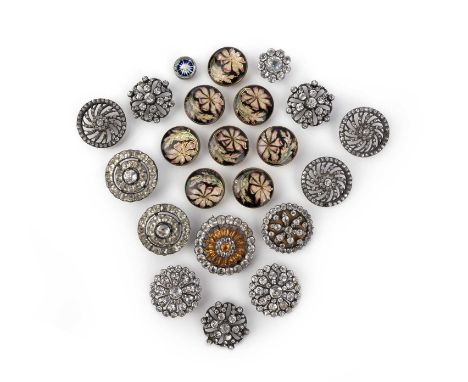 A group of buttons, 18th- early 20th century, comprising: two pairs and two groups of three matching buttons set with faceted