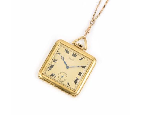 Gruen, an early 20th century gold fob watch, signed cream dial with blued steel hands and Roman numerals, subsidiary seconds 