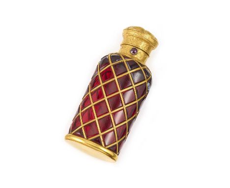 Retailed by Hunt &amp; Roskell, a Victorian garnet, cranberry glass and gold scent bottle, 19th century, the deep pinkish-red