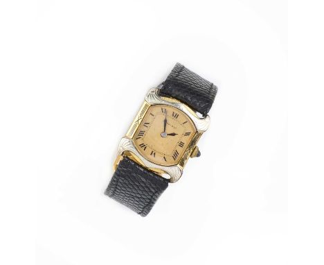 Tiffany &amp; Co, a gold wristwatch, early 20th century, composite, signed dial with Roman numerals and blackened hands, manu