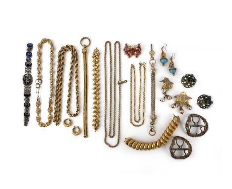 A group of paste and gilt metal jewels, 19th century, comprising: eight gilt metal fancy link bracelets and necklaces, longes