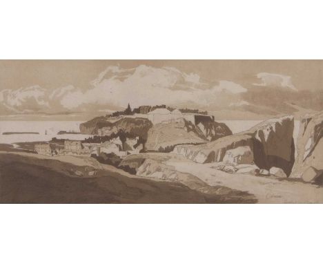 Attributed to John Sell Cotman (1814-1878), 'Granville', pencil sketch on paper, unsigned, 20x41.5cm, plus 'Granville Castle 