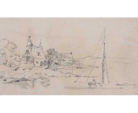 Attributed to John Sell Cotman (1782-1842), Sketch of Riverside Cottage and sailing boat, bears a signature, J.S.Cotman in a 