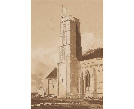 Vincent Brooks after John Sell Cotman (1782-1842), 'Tower of the Church of Lyons', lithograph,1870, 22.5x35cm, unframed, moun