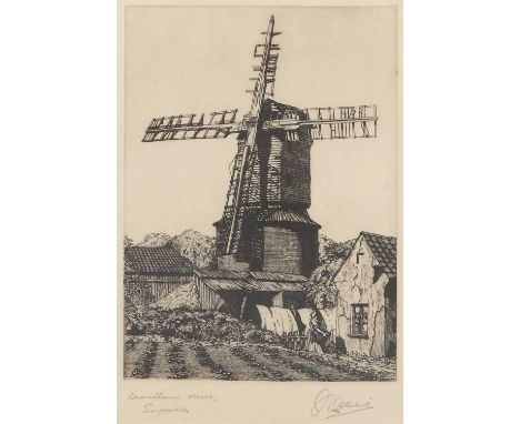 Henry James Starling (British, 1905-1996), Wrentham Mill, Suffolk, etching, signed and titled in pencil to plate margin, 8x16