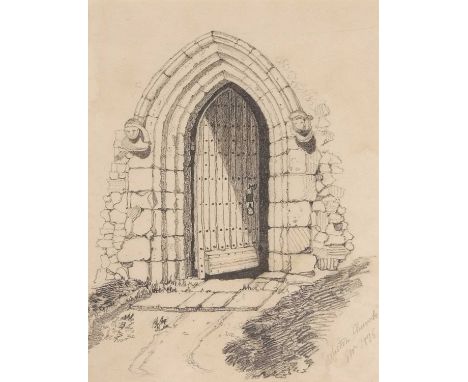 Jane Worship (pupil of John Sell Cotman), 'Gorliston Church', charcoal sketch, signed and dated 1836, 26x36cm, unframed, moun