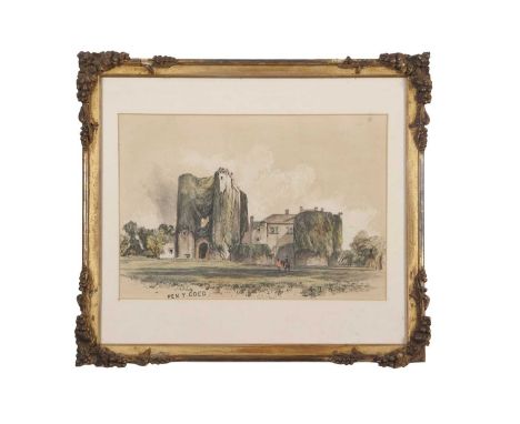 John Skinner Prout (1805-1876), "Pen y Coed Castle", hand coloured lithograph, 22x30cm, framed and glazed.