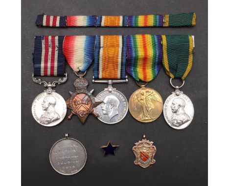 A FIRST WORLD WAR MILITARY MEDAL GROUP OF FIVE TO THE ROYAL FIELD ARTILLERY. A Group of five Great War Medals comprising Mili