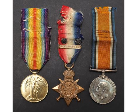 A 1914 TRIO TO A CASUALTY WITH THE WELSH REGIMENT. A Great War Trio comprising 1914 Star with '5th August-22nd Nov 1914' clas