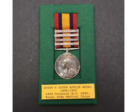 A FOUR CLASP QUEEN'S SOUTH AFRICA MEDAL TO THE ROYAL ARMY MEDICAL CORPS. A Queen's South Africa Medal with Cape Colony, Paard