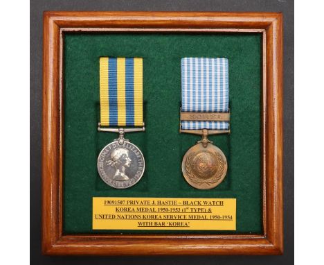 A KOREAN WAR PAIR TO THE BLACK WATCH. A Korean War Pair comprising Korean War Medal 1950-53 named to 19091507 Pte J. Hastie B