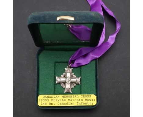 CANADA: A MEMORIAL CROSS TO THE NEW ZEALAND ENGINEERS. A Canadian Memorial Cross, engraved to the reverse 19093 Pte M. Mowat.