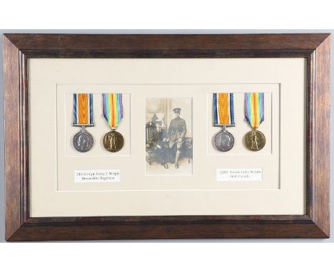TWO FIRST WORLD WAR PAIRS TO BROTHERS IN THE DEVONSHIRE REGIMENT AND IRISH GUARDS. A Great War pair comprising War Medal and 