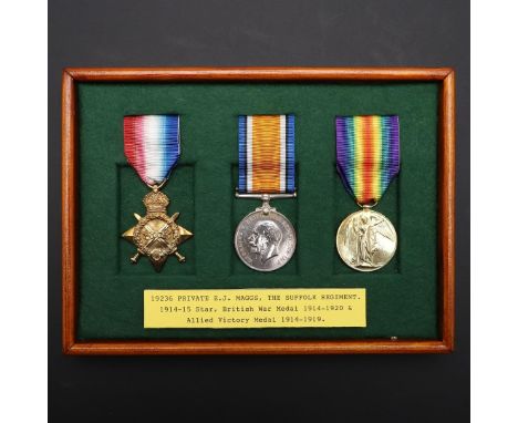 A FIRST WORLD WAR TRIO TO THE SUFFOLK REGIMENT. A Trio comprising 1914-15 Star named to 19236 Pte E.J. Maggs Suff R. War Meda