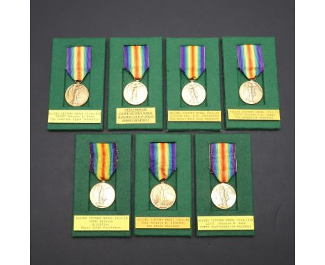 A COLLECTION OF SEVEN FIRST WORLD WAR VICTORY MEDALS, VARIOUS REGIMENTS. A collection of Victory medals: 28130 Pte R.W. Miles