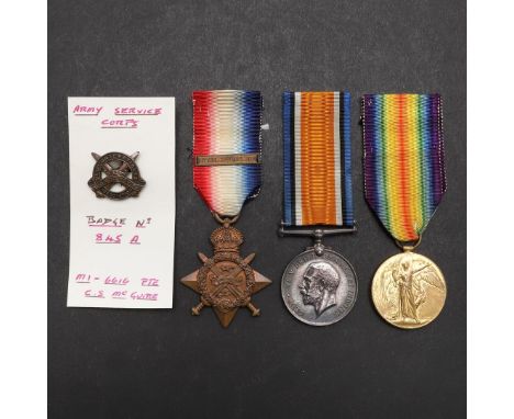 A FIRST WORLD WAR TRIO TO THE ARMY SERVICE CORPS WITH OLD CONTEMPTIBLES BADGE. A Great War Trio comprising 1914-15 Star with 