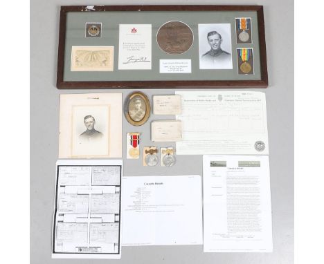 A FIRST WORLD WAR CASUALTY PAIR AND MEMORIAL PLAQUE TO THE ESSEX REGIMENT. A Great War pair comprising War Medal and Victory 