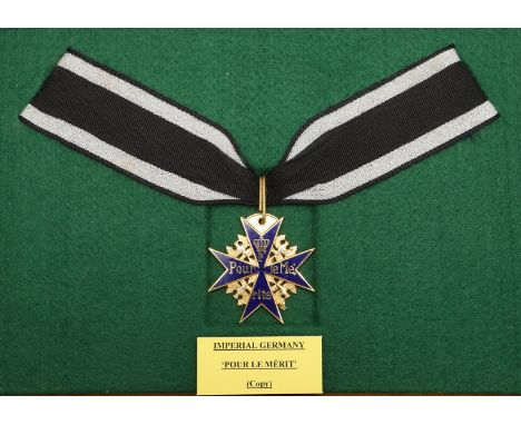 IMPERIAL GERMANY: PRUSSIAN ORDER POUR LE MERITE, RECENT COPY . The Prussian order Pour Le Merite, or Blue Max, blue enamel on