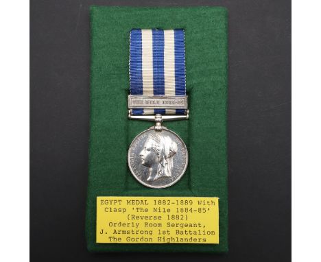 AN EGYPT MEDAL 1882-89 WITH NILE 1884-85 CLASP TO THE GORDON HIGHLANDERS. An Egypt medal with dated reverse and Nile 1884-85 