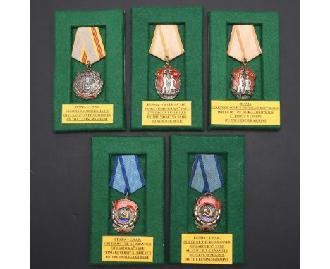 USSR: A COLLECTION OF FIVE ENAMELLED MEDALS. Russian Order of the Badge of Honour, 4th type second version numbered 503532, a