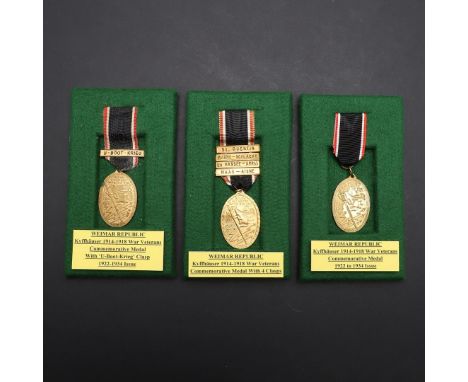 IMPERIAL GERMANY: THREE WEIMAR VETERANS COMMEMORATIVE MEDALS. Weimar Republic Kyffhauser 1914-18 War Veterans Commemorative m