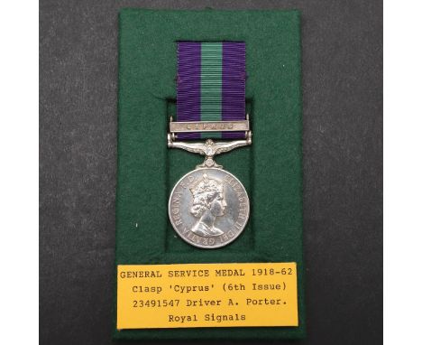 A GENERAL SERVICE MEDAL 1918-1962 WITH CYPRUS CLASP TO THE ROYAL SIGNALS. An Elizabeth II General Service Medal with Cyprus c